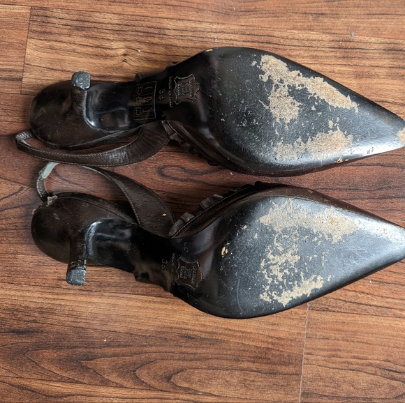 Rare Parisian Yves Saint Laurent Vintage Leather Ruffled Heels 1990 YSL - Picture 5 of 9